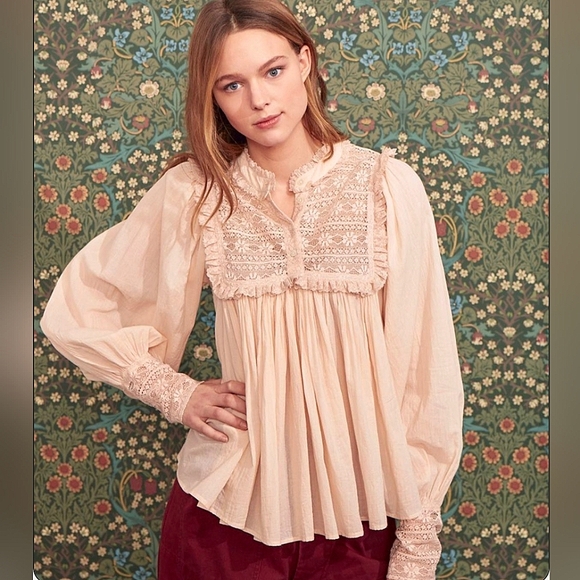 Antik Batik Tops - Vintage Antik Batik Victorian Blush Cotton Voile Size Small